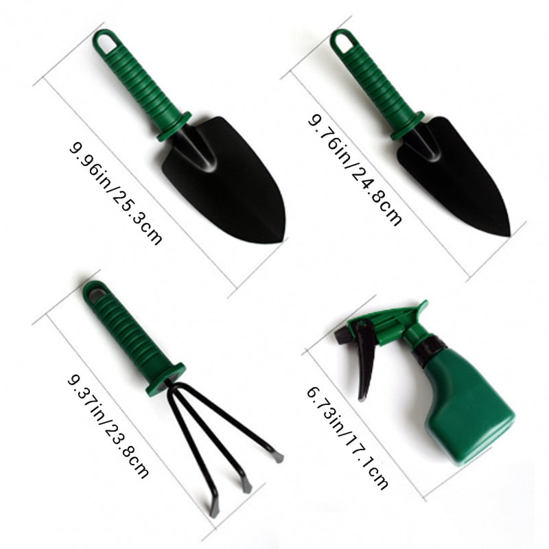 Set of 5 Gardening Tools - Includes Pruning Scissors, Watering Can, Spade & Rake for Home Gardening, Sturdy Flower Maintenance Kit with Carrying Bag