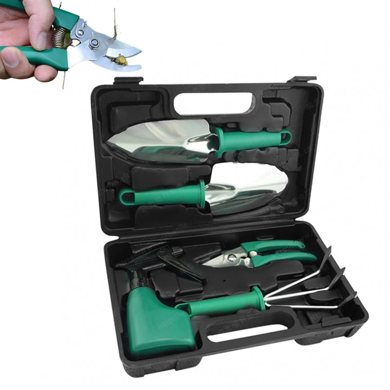 Set of 5 Gardening Tools - Includes Pruning Scissors, Watering Can, Spade & Rake for Home Gardening, Sturdy Flower Maintenance Kit with Carrying Bag