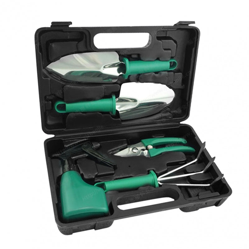 Set of 5 Gardening Tools - Includes Pruning Scissors, Watering Can, Spade & Rake for Home Gardening, Sturdy Flower Maintenance Kit with Carrying Bag