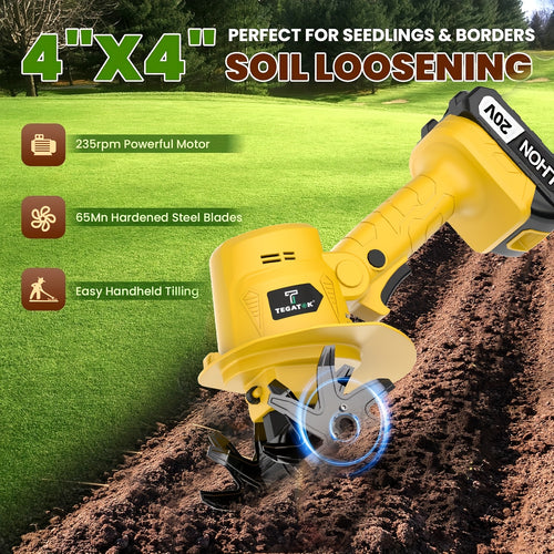 20V Cordless Tiller Cultivator, Electric Garden Tiller, Lightweight Handheld Tiller Cultivator, 9-inch Tilling Width & 6.6-inch Depth Rototiller, Equipped with 1 Or 2 Battery & Charger, Suitable for Turning Soil in Courtyard Farming in Field