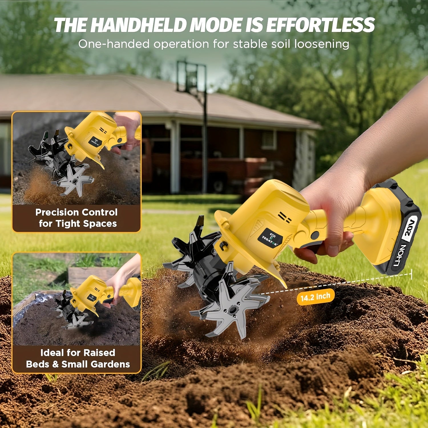 20V Cordless Tiller Cultivator, Electric Garden Tiller, Lightweight Handheld Tiller Cultivator, 9-inch Tilling Width & 6.6-inch Depth Rototiller, Equipped with 1 Or 2 Battery & Charger, Suitable for Turning Soil in Courtyard Farming in Field