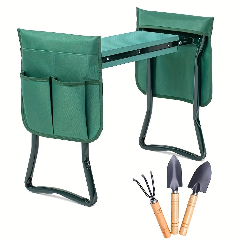 Deluxe Garden Kneeler And Seat, Foldable Kneeling Stool With Thicker EVA Foam Pad Heavy Duty Bench, With Tool Pouch And Gardening Tools Set Of 3, Gifts For Outdoor Gardening, Fishing-best Gift For Holiday