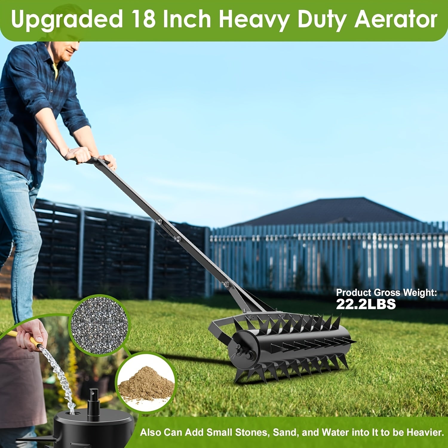 Heavy-Duty Manual Rolling Lawn Aerator with 18\