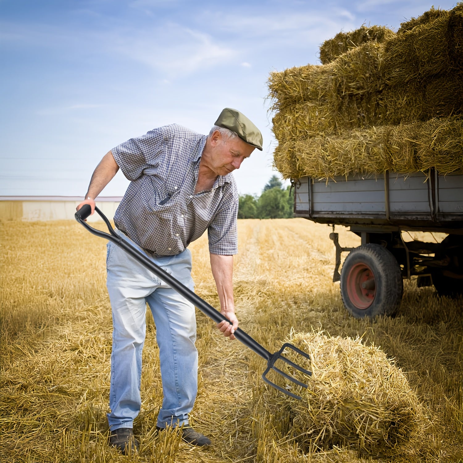Heavy-Duty 4-Prong Garden Fork, Made of Carbon Steel, 42-Inch Long Handle with Ergonomic Non-Slip Grip, Ideal for Soil Turning, Weeding, Lawn Maintenance & Planting, Gardening Equipment