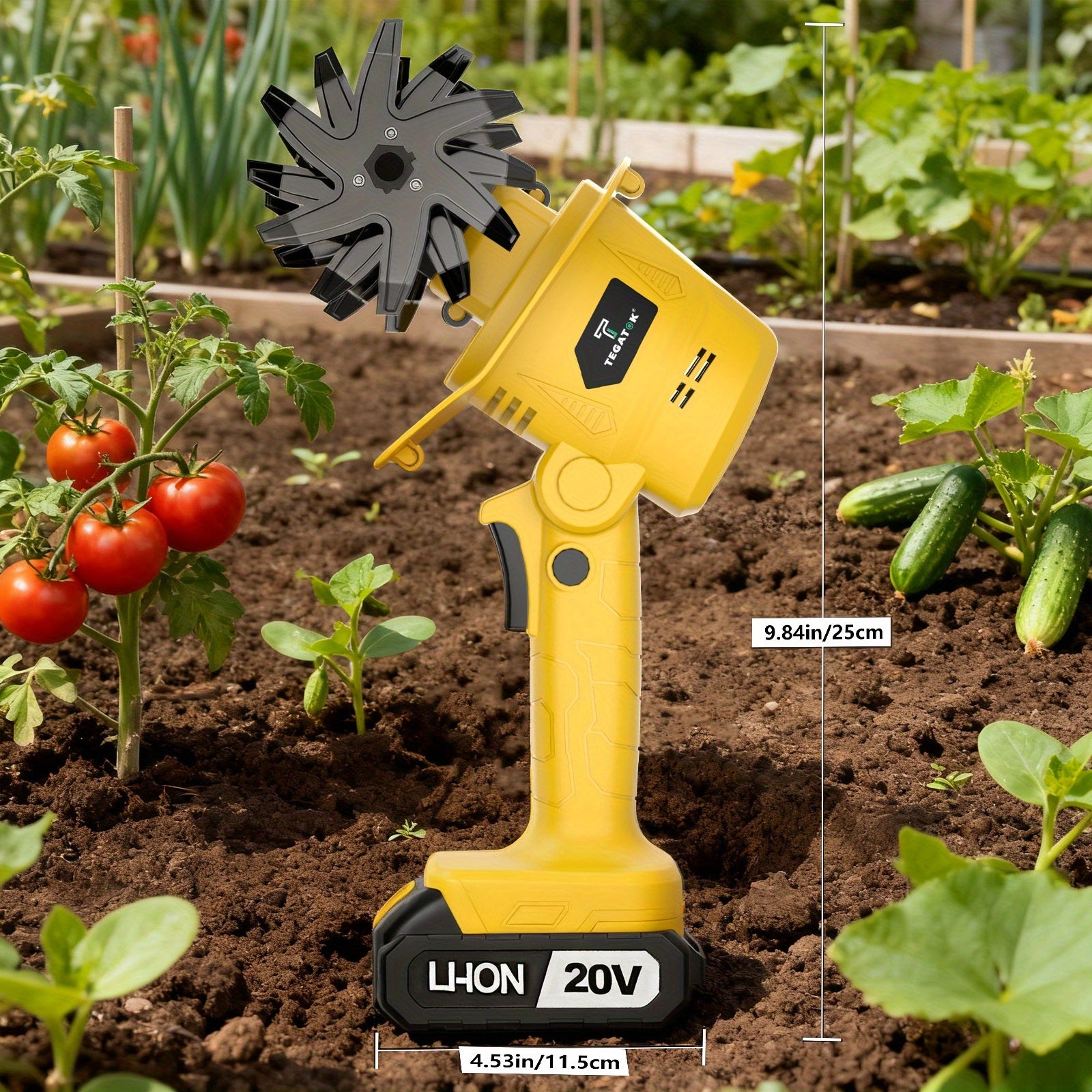20V Cordless Tiller Cultivator, Electric Garden Tiller, Lightweight Handheld Tiller Cultivator, 9-inch Tilling Width & 6.6-inch Depth Rototiller, Equipped with 1 Or 2 Battery & Charger, Suitable for Turning Soil in Courtyard Farming in Field