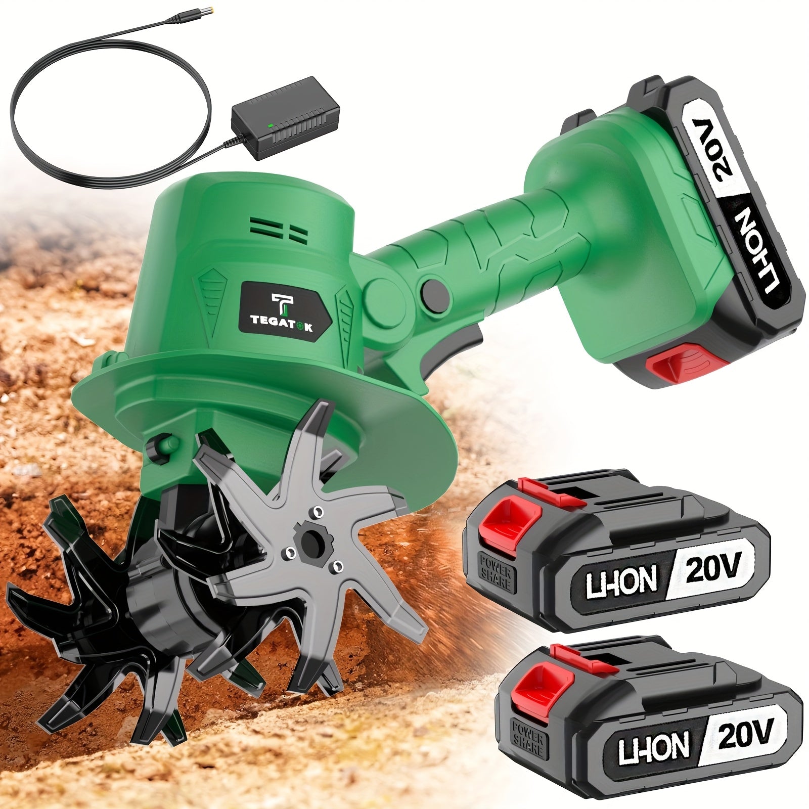 20V Cordless Tiller Cultivator, Electric Garden Tiller, Lightweight Handheld Tiller Cultivator, 9-inch Tilling Width & 6.6-inch Depth Rototiller, Equipped with 1 Or 2 Battery & Charger, Suitable for Turning Soil in Courtyard Farming in Field