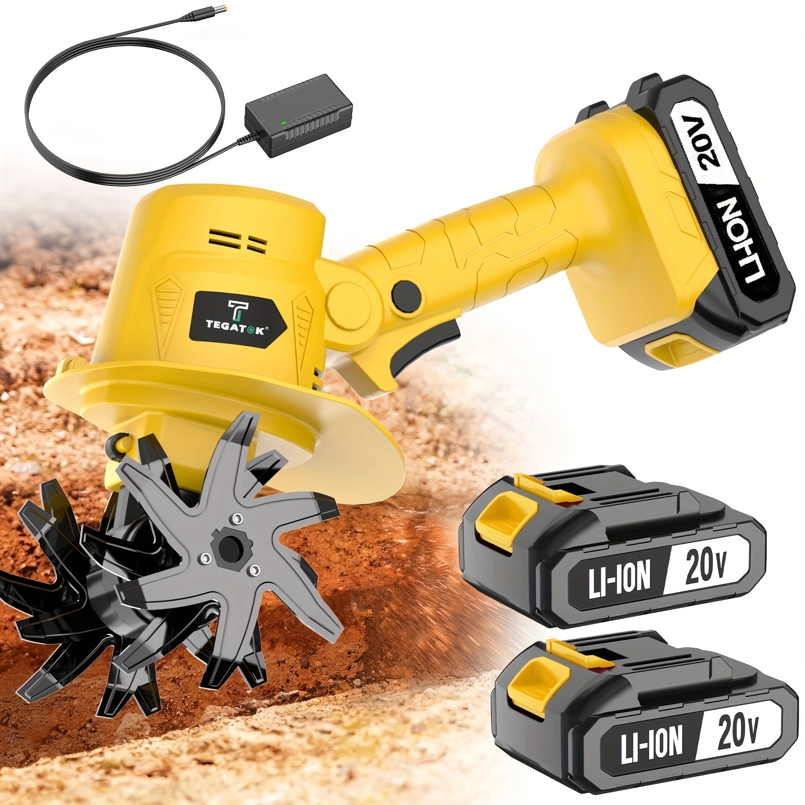 20V Cordless Tiller Cultivator, Electric Garden Tiller, Lightweight Handheld Tiller Cultivator, 9-inch Tilling Width & 6.6-inch Depth Rototiller, Equipped with 1 Or 2 Battery & Charger, Suitable for Turning Soil in Courtyard Farming in Field