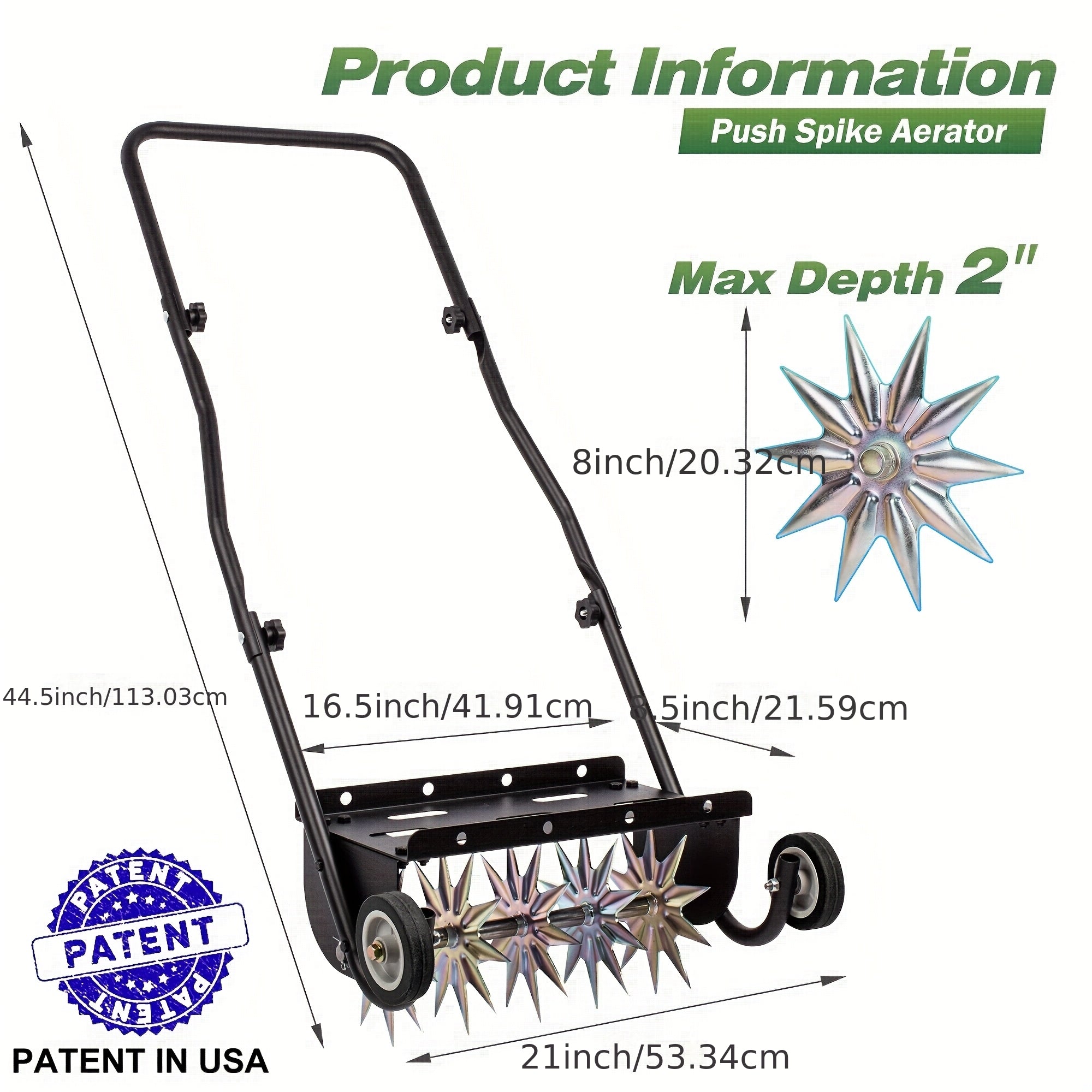 16.5 inch\u002F41.91cm Push Spike Aerator, Heavy Duty Rolling Lawn Aerator, Rotary Spike Lawn Aerator, Manual Aeration Equipment with Steel Handle, Suitable for Lawns, Garden, and Yard Grass Aeration
