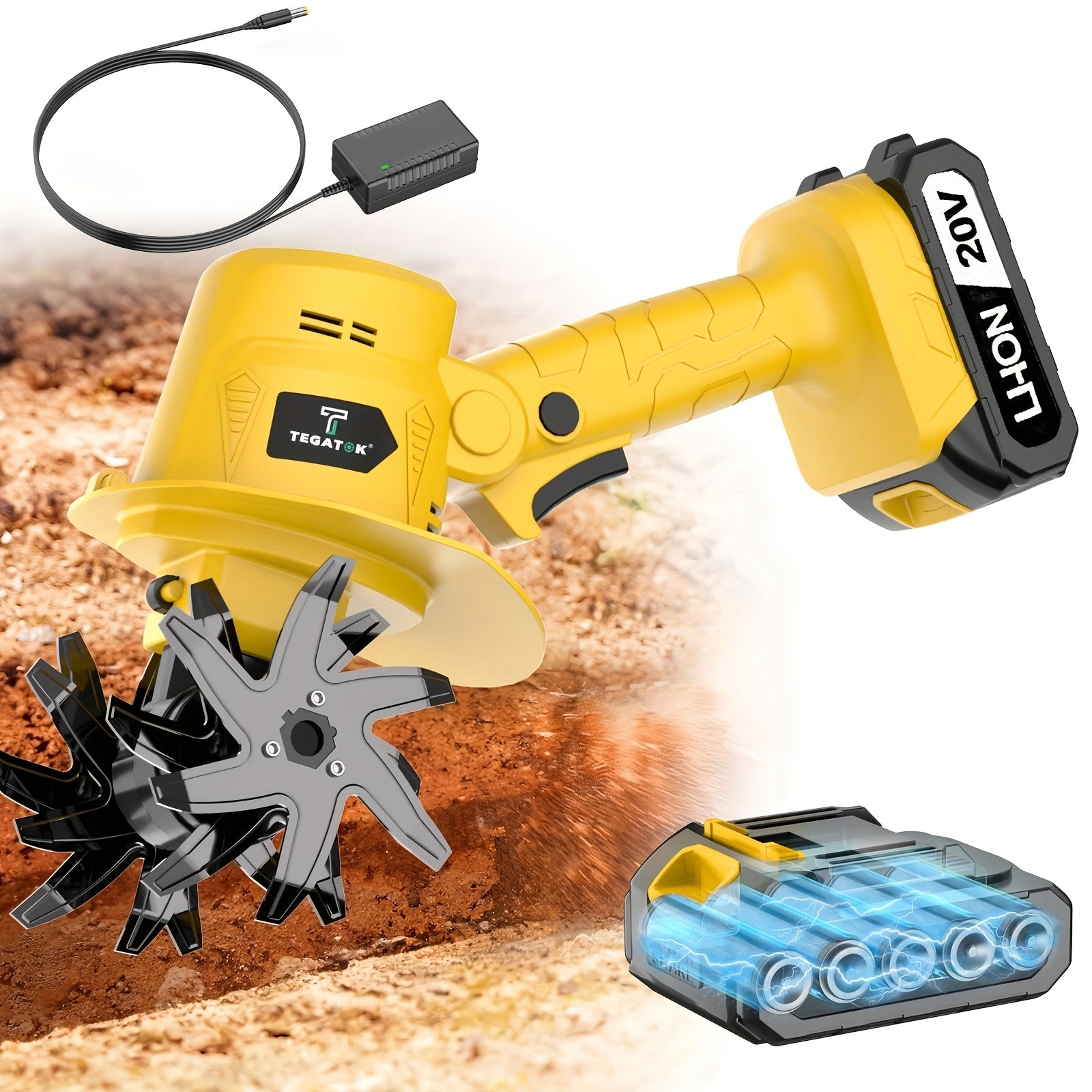 20V Cordless Tiller Cultivator, Electric Garden Tiller, Lightweight Handheld Tiller Cultivator, 9-inch Tilling Width & 6.6-inch Depth Rototiller, Equipped with 1 Or 2 Battery & Charger, Suitable for Turning Soil in Courtyard Farming in Field