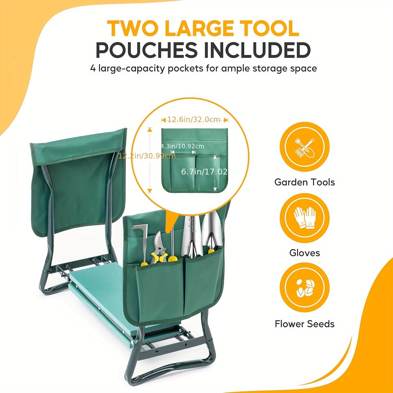 Deluxe Garden Kneeler And Seat, Foldable Kneeling Stool With Thicker EVA Foam Pad Heavy Duty Bench, With Tool Pouch And Gardening Tools Set Of 3, Gifts For Outdoor Gardening, Fishing-best Gift For Holiday