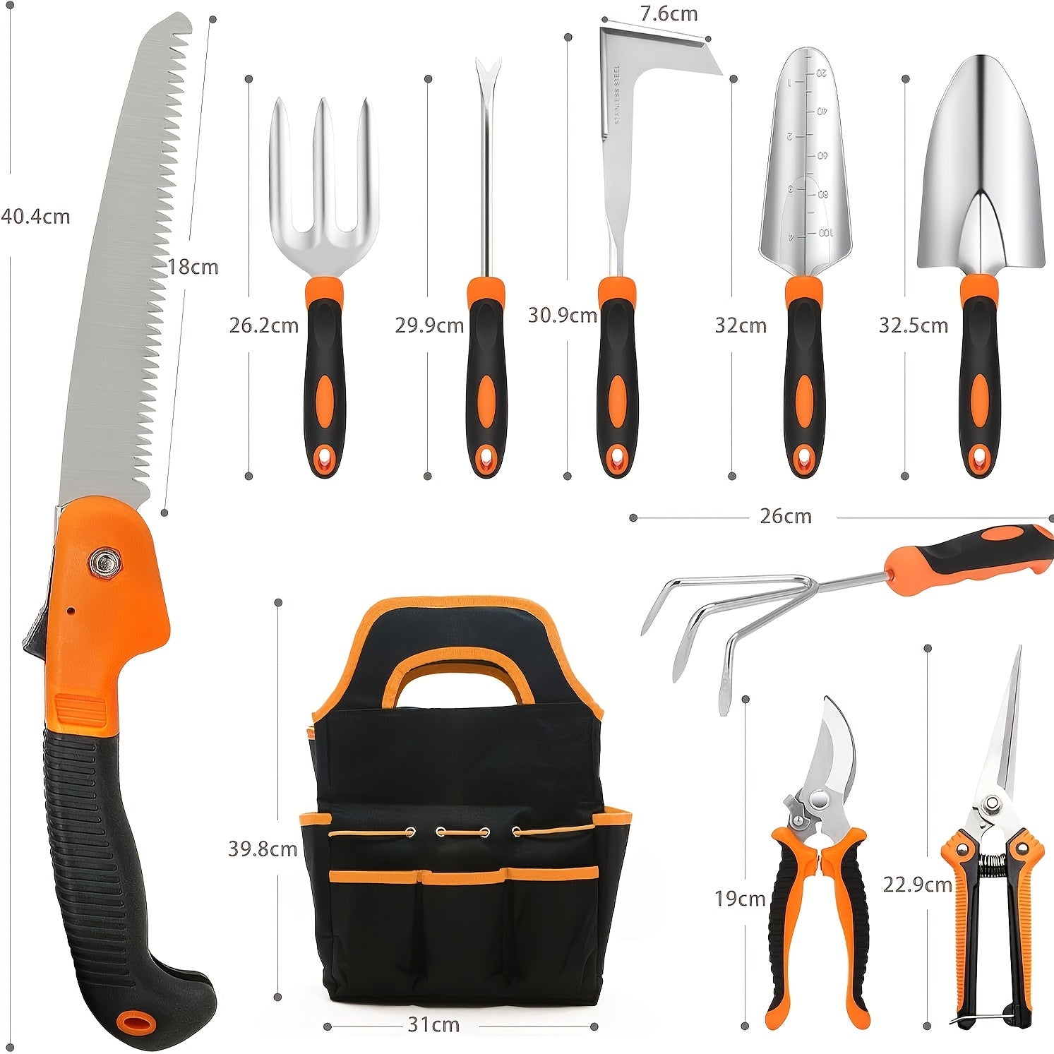 Gardening Tool Set, 10pcs Heavy-Duty Gardening Tools with Non-Slip Handles, Includes Gift Carry Bag, Festive Gift, Halloween, Christmas, Labour Day Present
