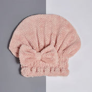 Coral Velvet Bow Bath Cap Soft & Absorbent Shower Hair Wrap For Women