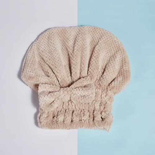 Coral Velvet Bow Bath Cap Soft & Absorbent Shower Hair Wrap For Women