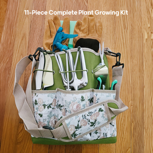 11pcs Heavy Duty All-in-One Garden Tool Set with Rust-Proof Tools & Ergonomic Crossbody Bag - Complete Lawn & Kit Suitable for Men & Women, Gardening Gift with Trenching\u002FShoveling\u002FRaking\u002FWeeding Tools