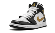Jordan 1 Mid Patent Black White Gold